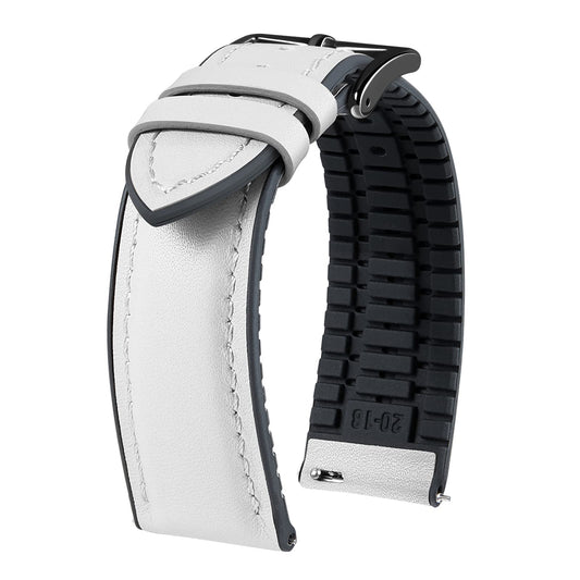 BINLUN Leather Watch Bands Quick Release 14mm-22mm Breathable Micro-Perforated Leather & Rubber Hybrid Watch Straps Silicone-Lined SmartWatch Replacement Bands Men Women (White,Black Buckle,22mm)