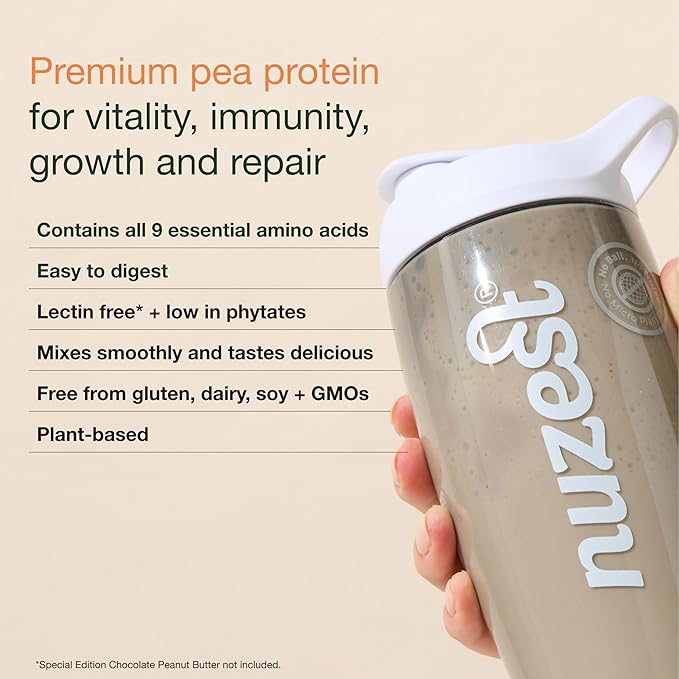 Nuzest - Pea Protein Powder - Clean Lean Protein, Premium Vegan Plant Based Protein Powder, Dairy Free, Gluten Free, GMO Free, Protein Shake, Rich Chocolate, 100 Servings, 5.5 lb