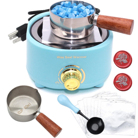 Andotopee Electric Wax Seal Warmer and Spoon Kit with 80ml Spoon, Non-Stick Sealing Wax Spoon, Tinfoil for Fast Melting Beads and Sticks - Sealing Melting Furnace Set for Stamp Seals Craft, Blue