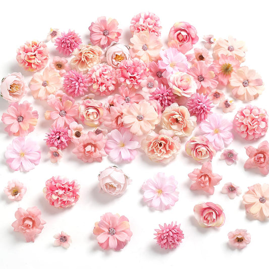 rongflower Faux Flower Heads Mini Pink Artificial Flower Heads Fake Peony Daisy Rose Flowers Multicolor Small Silk Daisy Flower Heads for Craft Garland Wedding Party DIY Home Decoration,2-4 cm