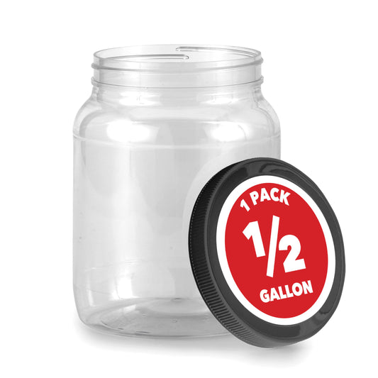 Stock Your Home Half Gallon Clear Plastic Jars with Lids (1 Pack) 64 oz Wide Mouth Large Jar with Lid, Big Container for Candy, Cookies, Arts & Crafts, Bartender Money Tips, Kitchen & Pantry Storage