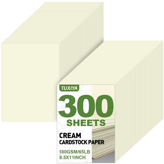 TUXIYA 300 Sheets Cream Cardstock Paper,8.5 x 11 Inch Cardstock Paper,180 GSM/65 LB Card Stock Printer Paper for Art,Invitations,DIY Cards,Watercolor & Craft Projects