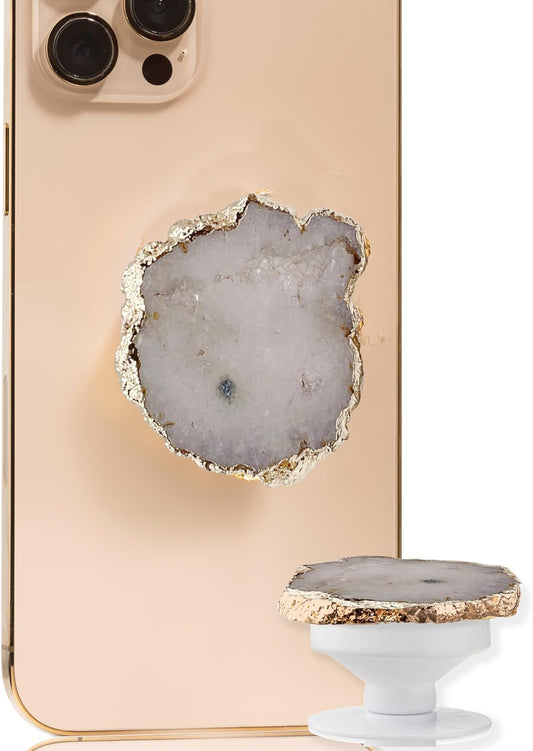 CRYSTALFY Grips by Perfectly Imperfect White Druzy Crystal Phone Grip Holder & Expanding Kickstand - Natural Gemstone
