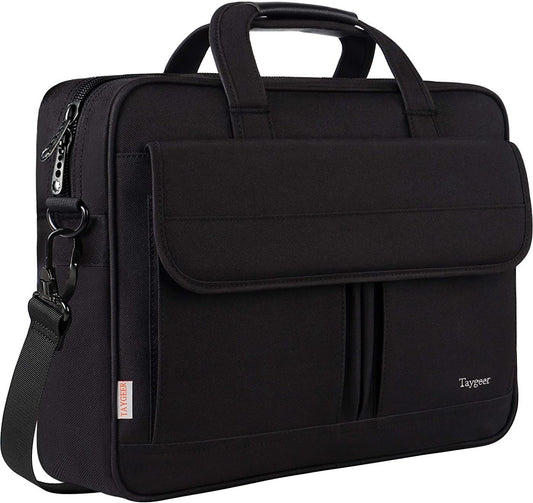 Taygeer Laptop Bag 15.6 Inch, Business Briefcase Gifts for Men Women, Water Resistant Messenger Shoulder Bag with Strap, Premium Office Bag, Carry On Laptop Case for Notebook/Computer/Laptop, Black