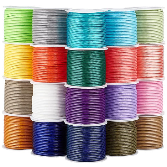 PH PandaHall 218.7 Yards 1.5mm Waxed Polyester Cord Thread, 20 Rolls 20 Colors Beading Thread Cord String for Bracelet Necklace Jewelry DIY Craft Making Waist Beads Knotting Macrame Supplies
