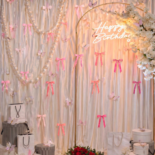 Canlierr 48 Pcs Pastel Tie Bows Satin Ribbon Bows with Twist Tie Craft for Wedding Wall Backdrop Decorations Birthday Wrapping Party Decor (5 x 7 Inch,Pink)