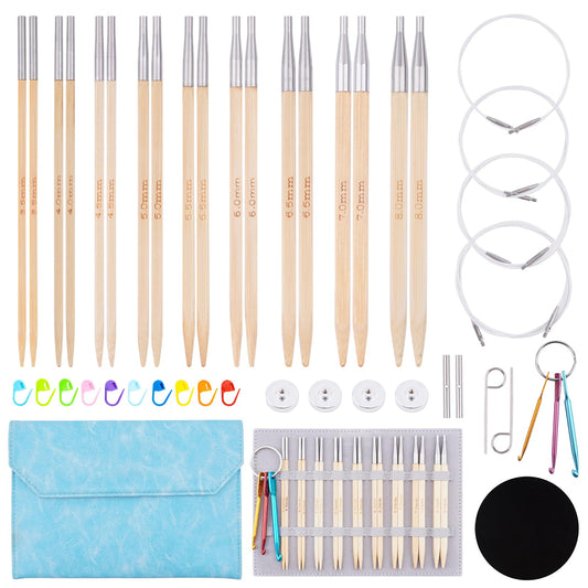 Mdoker Bamboo Knitting Needles Set with Case Interchangeable Circular Knitting Needle with Flexible Cables,9 Pairs Square Round Knitting Needles Cubic Circular Needle for Beginner,DIY Crafts,3.5mm-8mm