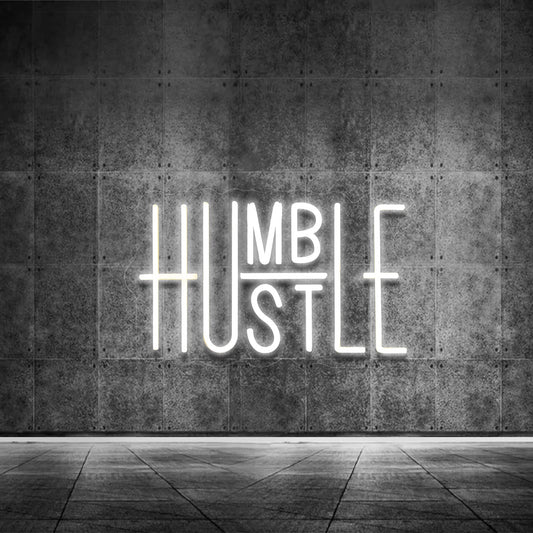 Hustle LED Neon Sign for Wall Decor, Words LED Neon Lights Party Decorations, USB Powered Switch Brightness Adjustable for Office Room, Gym Room, Man Cave, Gamer Room Decor (Hustle (White))