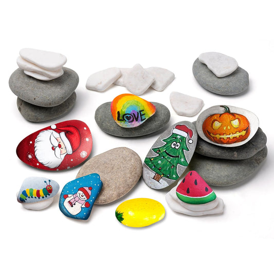 HFKPJRT 30 Pcs Large Flat Rocks for Painting, 2"-3" Natural River Stones 1.2"-2" Flat White Rock Bulk for Crafts, DIY, Kindness Rocks Garden Decoration