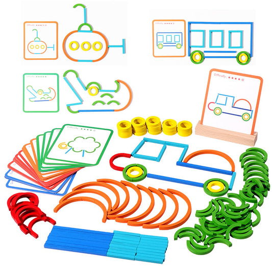 142pcs Wooden Pattern Blocks Montessori Smart Sticks Wooden Tangram Puzzle STEM Toy Activities Preschool Brain Teaser Montessori Toys Gift for 3 4 5 Years Old Kids Boys Girls