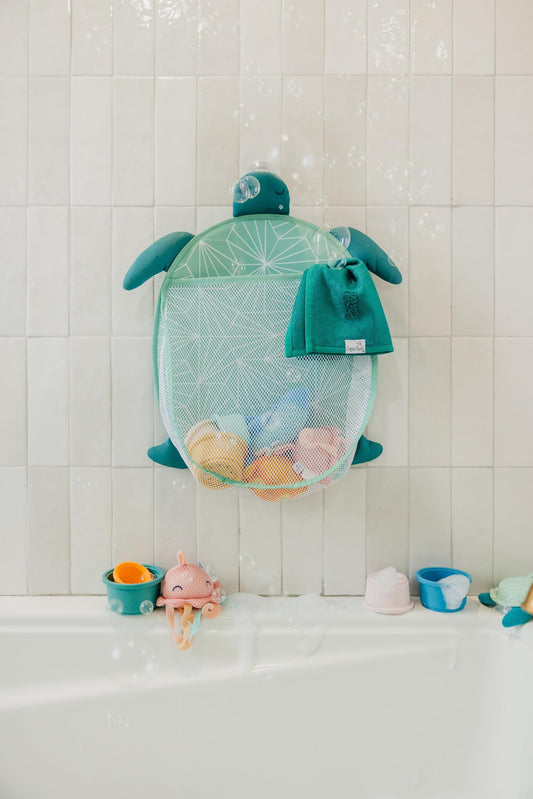 Copper Pearl Oceana Extra-Large Mesh Bath Toy Holder with Suction Cups: Quick-Dry Bath Toy Storage Net for Bathtub