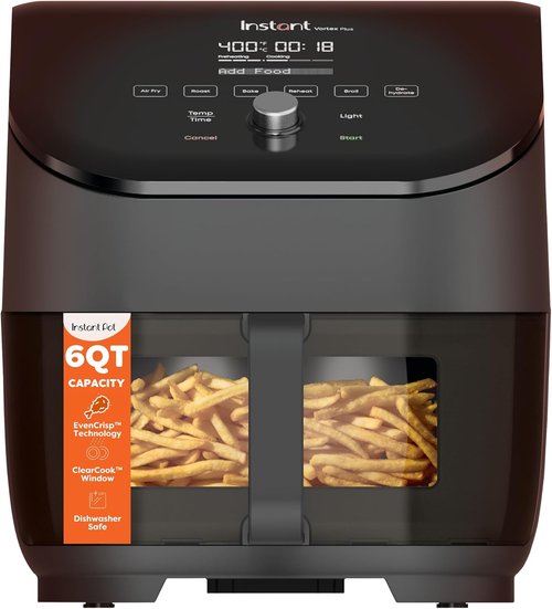 Instant Pot Vortex Plus 6QT Air Fryer - Clear Windows & Custom Programs | 6-in-1 Functions, Black