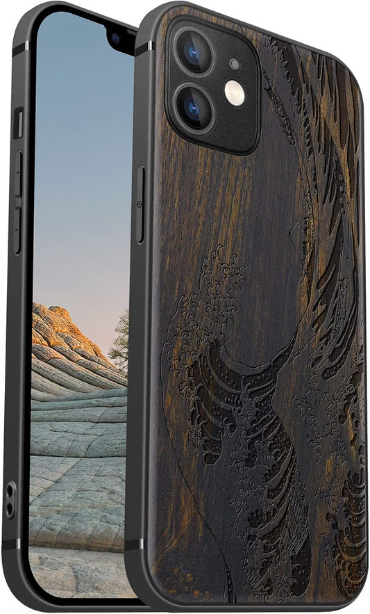 Carveit 12 Magnetic Wood Case for iPhone Case [Natural Wood & Soft TPU] Shockproof Protective Unique & Classy Wooden