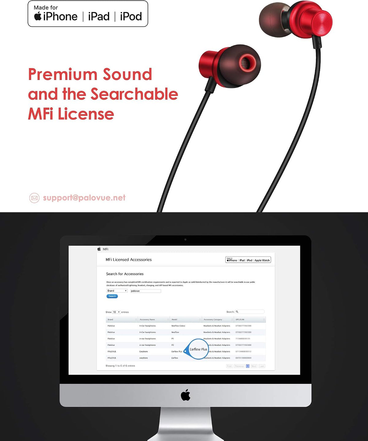 13/12/11 Max/XR/8/7 PALOVUE Lightning Earphones - Magnetic In-Ear Earbuds with Mic & Controller - Compatible iPhone Pro