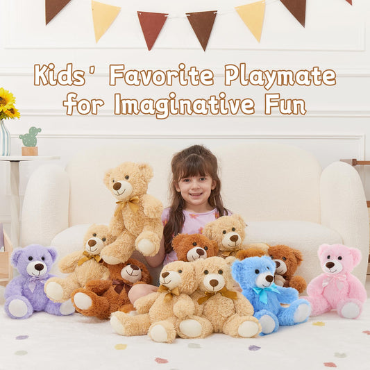 MorisMos 14 Piece Teddy Bears Bulk Baby Shower,14 Inch Cute Teddy Bear Stuffed Animals Plush,Small Stuffed Bears,Centerpiece Decoration,Brown,White,Dark Brown
