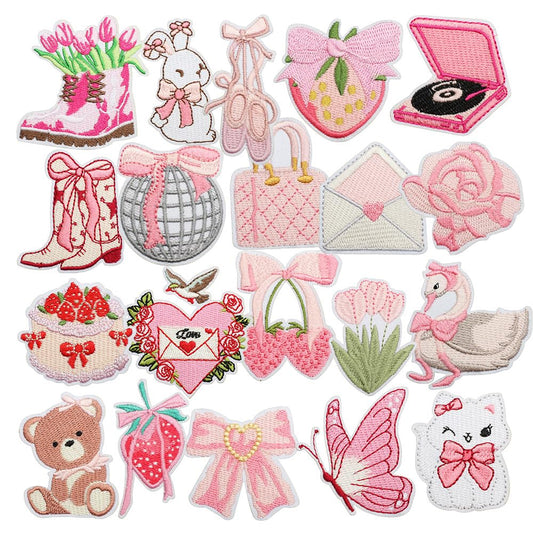 20 Pcs Preppy Valentine's Day Style Iron on Patches, Random Girl Cowgirl Theme Embroidered Vintage Sew on Patches, Cute Applique Repair Patches for DIY Clothing, Jackets, Hats, Backpacks, Jeans
