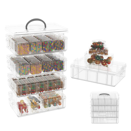Bead Organizer Box, 84 Pcs Small Plastic Containers with Lids, 4-Tier Stackable Storage Box, Clear Organizers for Jewelry Toys Craft Storage