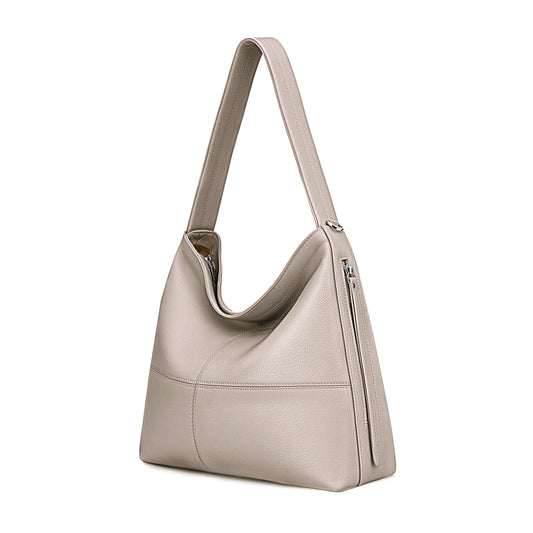 Morriloom Genuine Leather Hobo Bags for Women Crossbody Purses Work Tote Bag Designer Shoulder Handbags with 2 Straps, Gray