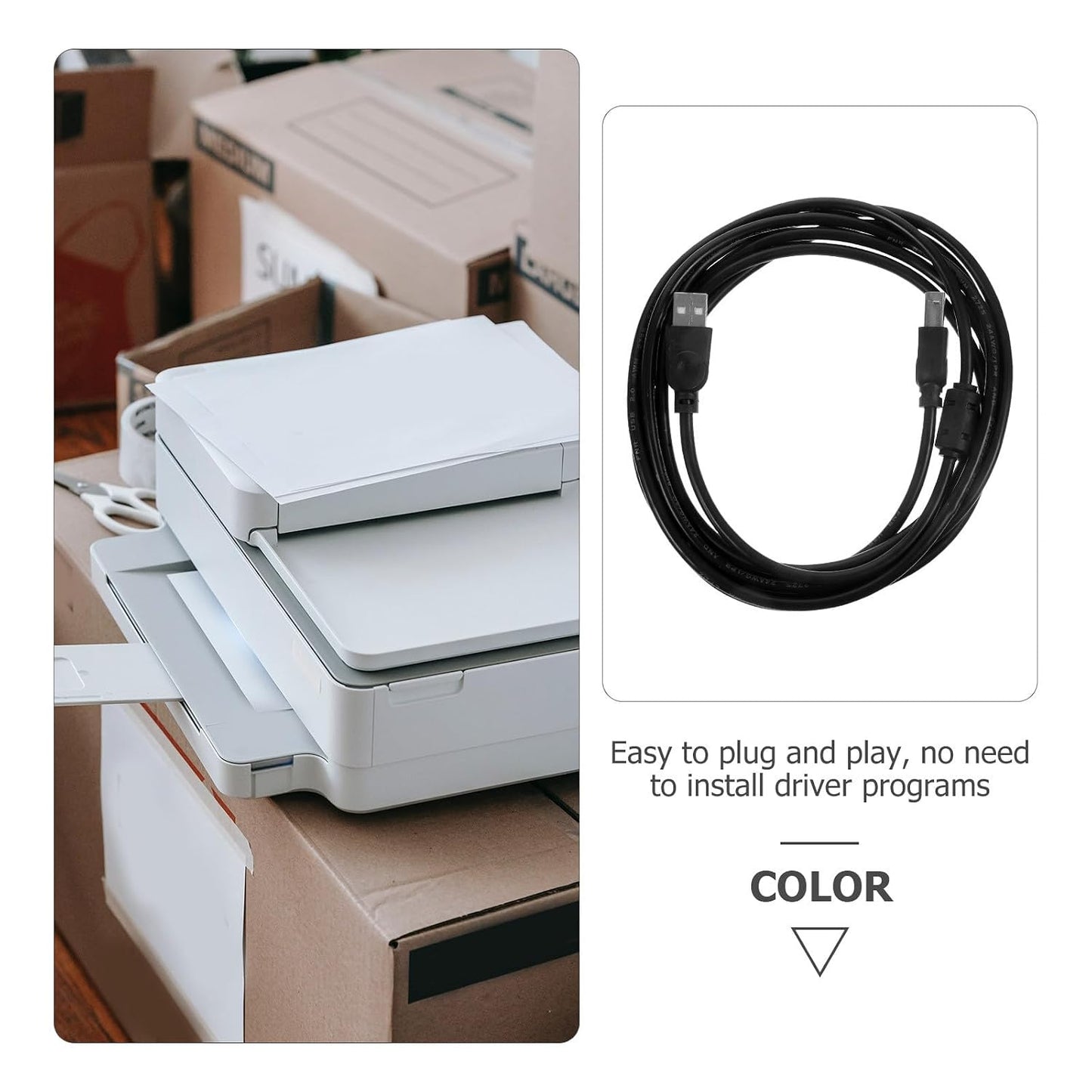 3M Printer USB Cable Black for Copier Scanner Fax Machine Replacement Computer Accessory Office Use