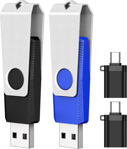TEWENE 32GB 2-Pack 2.0 (&2PCS (32GB USB Flash Drive Thumb Drive USB Flash Drives Type-C Adapter) Zip Drive USB Memory