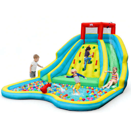 BOUNTECH Inflatable Water Slide Park, 15x12FT Double Slides Kids Mega Waterslide for Outdoor Racing Fun, Heavy Climbing Wall, Blow up Water Slides Inflatables for Big Kids Backyard Party Gifts