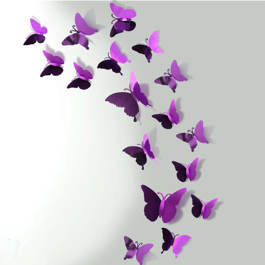 3D Mirror Metallic Butterfly Wall Decor, Purple, 48Pcs 4 Styles 3 Sizes, Removable Stickers Wall Decor Room Mural for Party Cake Decoration Kids Bedroom Nursery Classroom Wedding Decor