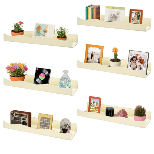 CRAFTIFANO Acrylic Wall Shelf Organizers 15 Inch Floating Shelf for Wall Decor Bookshelf for Kids Modern Beige Wall Mount Shelf for Living Room, Bedroom, Bathroom(6, Yellowish Beige)