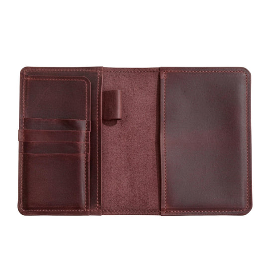 TORAKIP Leather Travel Journal Cover A6 – Refillable Notebook Cover with Pockets & Pen Holder, Handmade Genuine Leather Case for 4.1" x 5.8" Notebooks (Paper Not Included), Burgundy