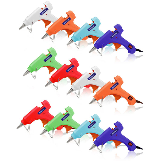 Mini Hot Glue Gun Kit 12 Pieces, Hot Melt Glue Guns for Kids School Craft Project DIY Arts and Home Quick Repairs, 20 Watts, 6 Colors (Navy Blue, White, Green, Orange, Red, Sky Blue)