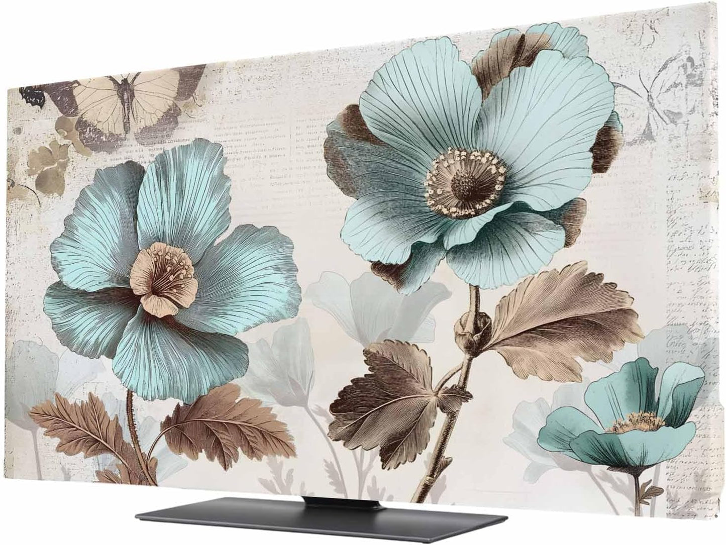 Yukro 65 Inch, 57"x32" Victorian Style Broccoli Butterfly Indoor TV Dust Cover, Blue Flowers Plant Elastic TV Dustproof