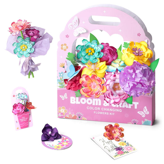 whatstem Creative Color-Changing Paper Flower Kit for Kids – DIY Flower Marking Kit Toys, Art & Science Craft Gift for Ages 6 7 8 9 10 11 12