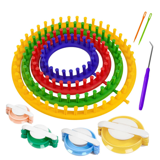 Cesilili Knitting Loom Kit with Pompom Maker Round Knitting Loom for Beginner 4 Sizes (4/6/8/10 Inches) Needle Set DIY Tool for Hats Scarves Handcrafts