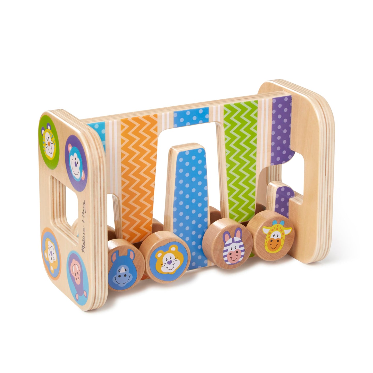 Melissa & Doug First Play Wooden Safari Zig-Zag Tower with 4 Rolling Pieces