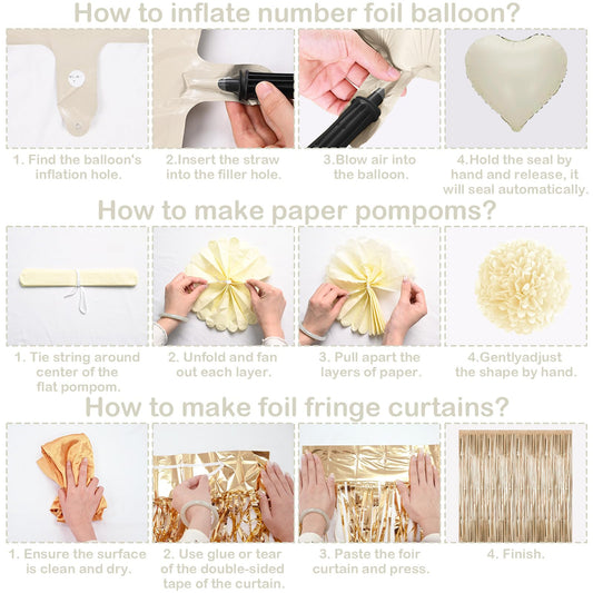 Beige 13th Birthday Decorations Girls Boys Cream Number 13 Balloon Nude Gold Happy Birthday Banner Fringe Curtain Paper Pom Poms Blush White Sand Champagne Star Foil Balloons Neutral Boho Party Decor