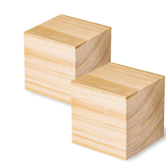 Wood Blocks for Crafts, Large Unfinished Wood Cubes, 3 Inch Natural Wooden Blocks, Pack of 2 Pine Square Blocks for Arts and Crafts and DIY Projects