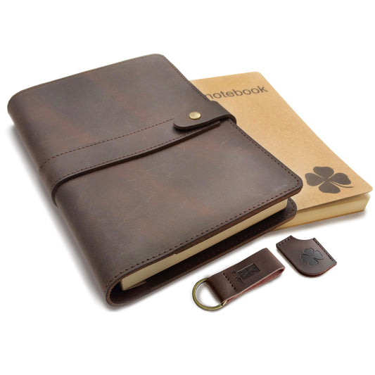 le vent Refillable Genuine Leather Journal for Women & Men - 5x8 Notebook for Work, 200+200 Lay-Flat Pages (Lined & Blank) - A5 Brown Vintage Diary Cover - Handmade for Travel, Business and Gifts