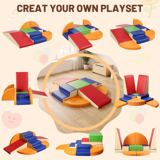 TODIBY 9-Piece Climbing Foam Blocks: Soft PU Leather - Baby Climb and Crawl Activity Blocks - Kids Play Gym Equipment Indoor for Development