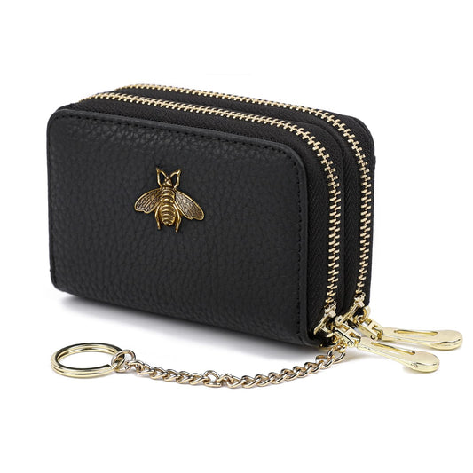 imeetu RFID Credit Card Holder, Small Leather Double Zipper Card Case Wallet for Women (Max,Black)