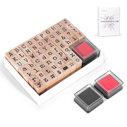 CraftyManor 61 PCS Small Letter Stamps and Ink Pad for Crafting, Clay Alphabet Wooden Rubber Stamp Kit, DIY Craft Scrapbook Supplies for Card Making (Small-63PCS)