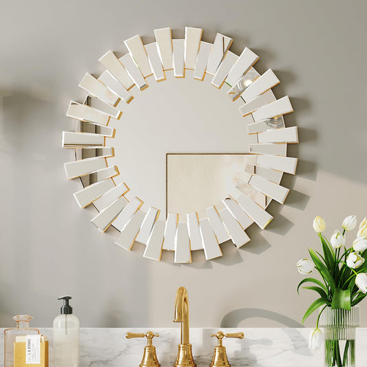 Uniclinens Gold Sunburst Mirror 26" - Decorative Wall Mirror Large, Round Modern Bohemian Sun Decor for Bedroom Living Room Hallway Bathroom Entrance
