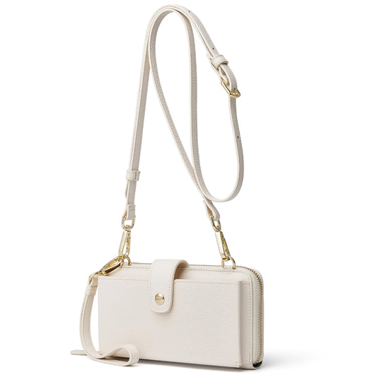 DORIS&JACKY Small Crossbody Cellphone Bags for Women, Mini Leather Wristlet Wallet Clutch Purse With Two Detachable Straps (2-White)