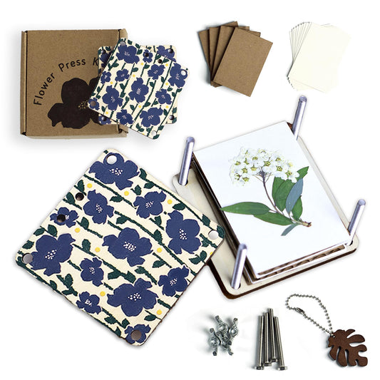 Fuwuu Mini Flower Press Kit 2.6" x 2.6" - Portable Pocket Flower Press with Carrying Chain for Hiking & Nature Journaling, Double-Sided Camellia Art Wooden Plant Press for Adults, DIY Botanical Crafts