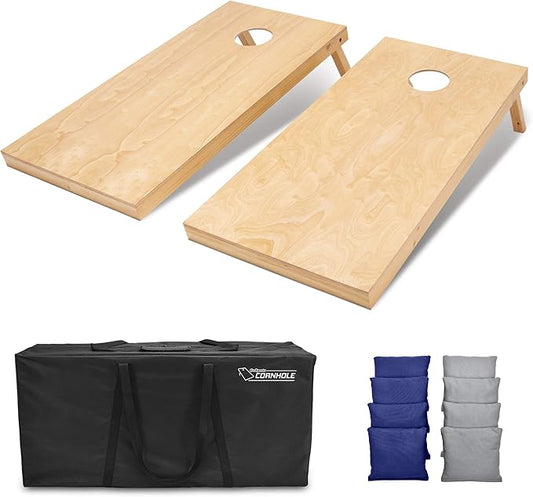 GoSports Regulation Size Wooden Cornhole Set with Natural Wood Finish - Includes Carrying Case