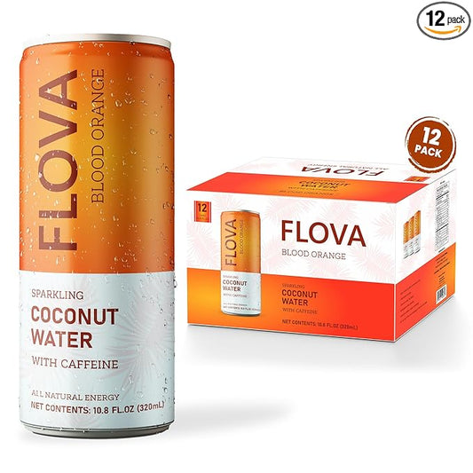 Flova Blood Orange Energy Drink, All Natural, Electrolytes and Minerals from Coconut Water, 4 Simple Easy to Pronounce Ingredients, 99% Juice, Pack of 12 Cans