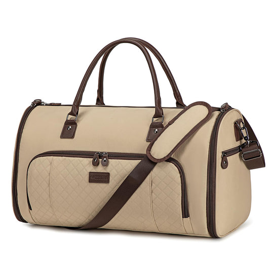 Vessgra 2 in 1 Duffle Bag, Carry On Duffle Bags for Women, 2 in 1 Suit Bag with Shoes Compartment 45L Garment Bag for Airplane Travel,Garment Bags with Shoulder Strap,(Khaki)