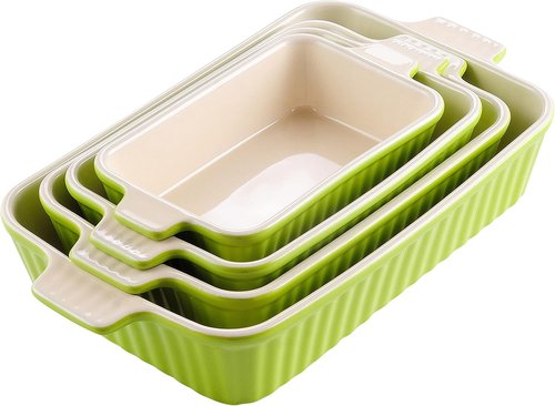 MALACASA Bakeware Set - 4-Piece Porcelain Baking Pans for Oven | Green Casserole & Lasagna Dishes (9.4"-14.7")