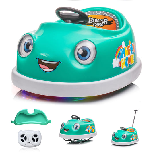 12V Dual Battery Electric Ride on Kids Bumper Car w/Remote Control,360 Degree Spin,Push Rod Rocker Horse Function,3-Speeds Babies & Toddlers Bumping Car Ride on Toy Gift for 1-4 Years Children（Green）