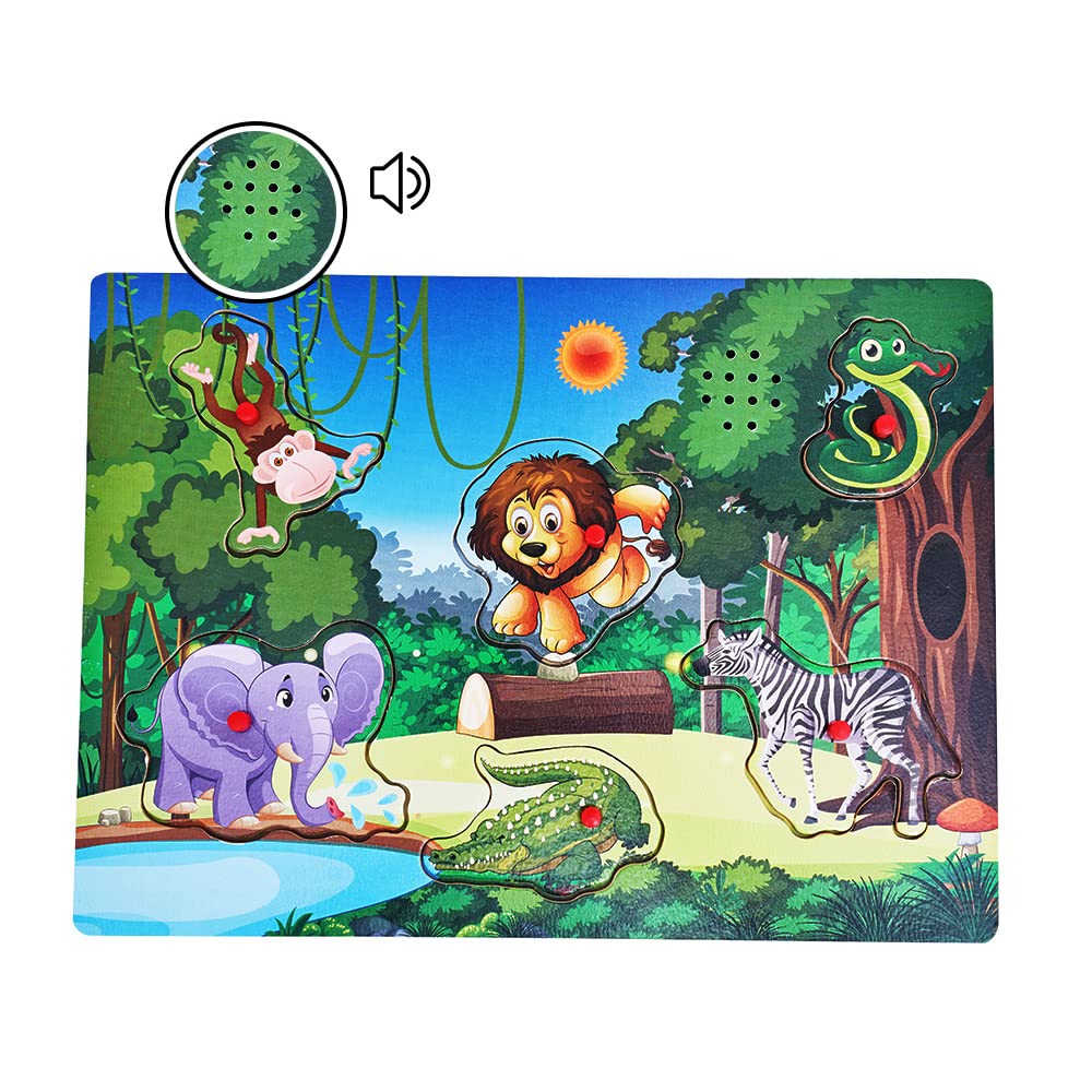 Wooden Forest Animals Sound Peg Puzzles for Toddlers Wooden Pegged Puzzle with Sound Effect for Toddlers and Preschoolers, Educational Learning Toy Gift