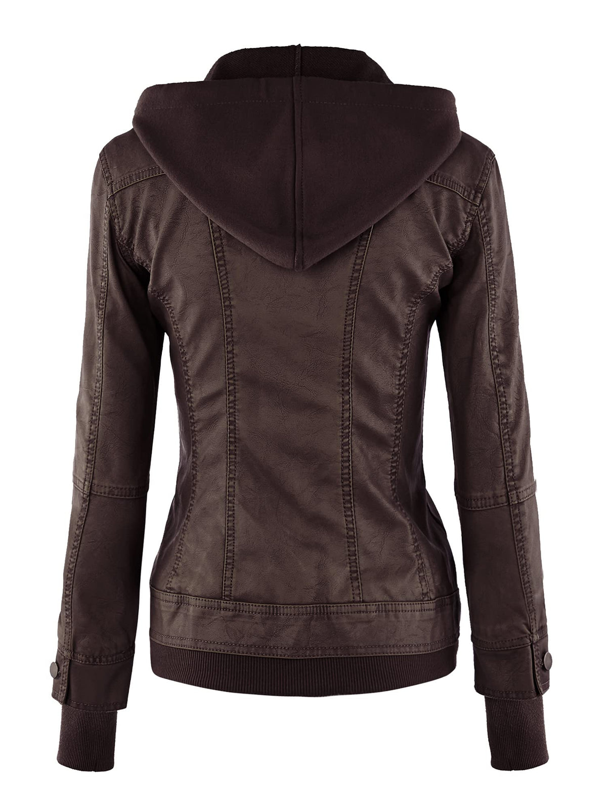Made By Johnny MBJ WJC664 Womens Faux Leather Jacket with Hoodie XXL Coffee