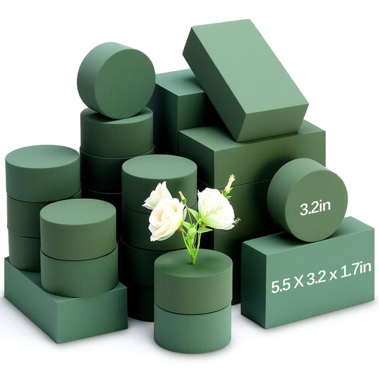 Baderke 30 Pack Floral Foam Blocks Round & Block Foam Set Green Wet & Dry Flower Blocks for Fresh & Artificial Flower Arrangement Florist Supplies for DIY Arts Crafts & Weddings